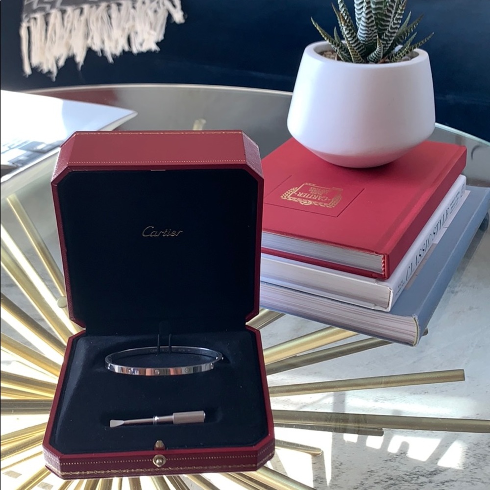 Cartier small thin model 6 diamond 18k white gold.